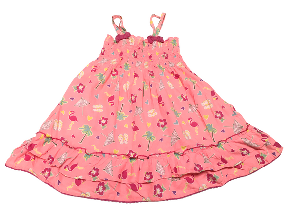 Young Dimension Bright Pink Beach Print Summer Dress - Girls 2-3yrs
