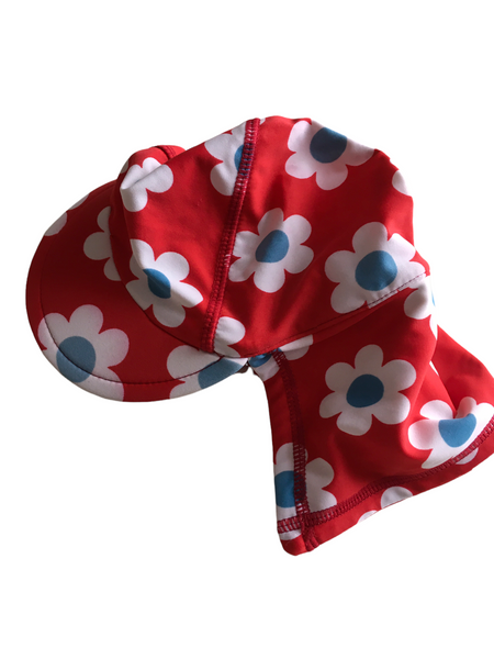 Frugi Little Swim Red Daisy Legionnaire's Baby Summer Sun Hat - Girls 0-6m