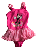 Disney Minnie Mouse Neon Pink Frilly Swimsuit Swimming Costume - Girls 18-23m