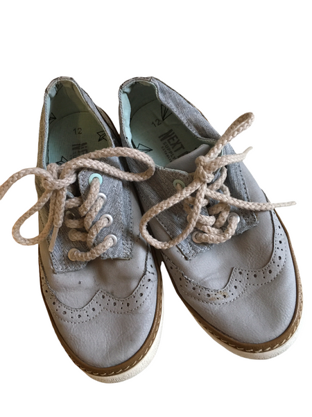 Next Grey/Blue Leather & Canvas Lace Up Brogue Shoes - Boys Size UK 12 EUR 30