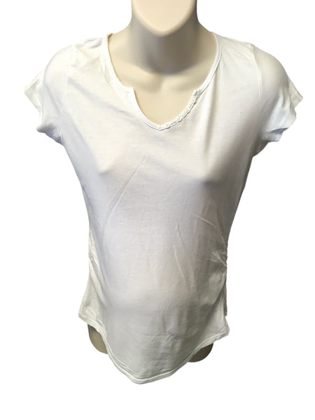 New Look Maternity White Button V Neck S/S T-Shirt - Size Maternity UK 8