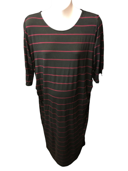 DP Maternity Black/Red Striped Stretch Midi Dress - Size Maternity UK 16