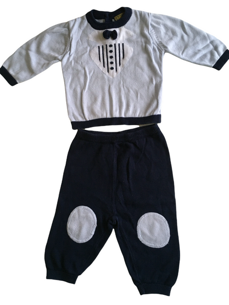 Little Gent Baby Blue/Navy 2 Piece Knitted Outfit - Boys 0-3m