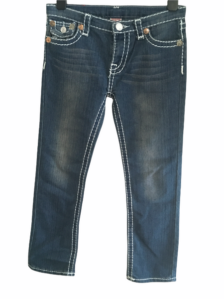 True Religion Girls Mid Blue Jeans with White Stitching - Girls 13-14yrs