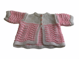 Pink and White Handknitted Baby Girls Cardigan - Girls 0-3m