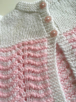 Pink and White Handknitted Baby Girls Cardigan - Girls 0-3m
