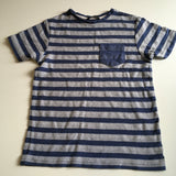 George Boys Blue Striped Woven T-Shirt with Chest Pocket - Boys 7-8yrs