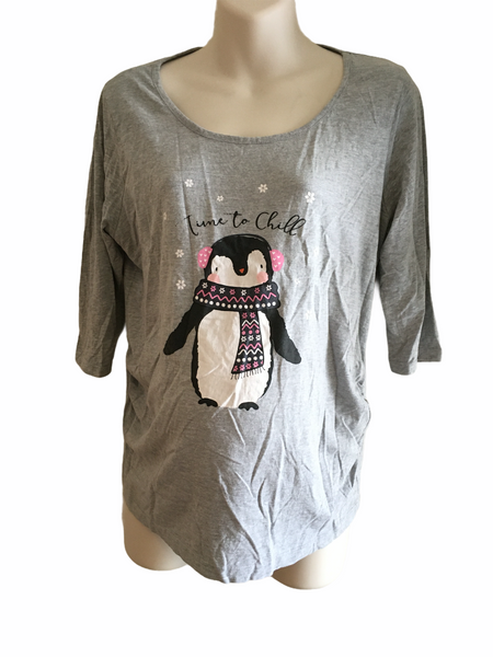 Dorothy Perkins Maternity Grey Time to Chill Penguin Lounge Top - Size Maternity M UK 12-14