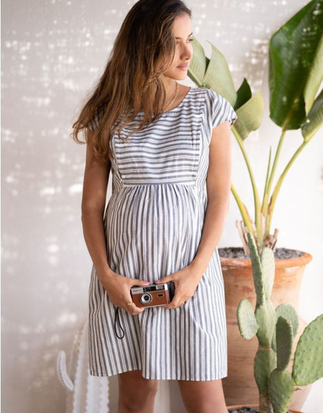 Seraphine Cotton Striped S/S Maternity & Nursing Dress - Size Maternity UK 6