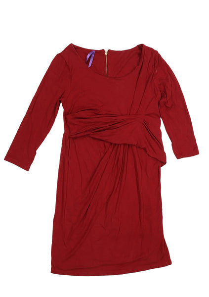 Seraphine Maternity Red Gathered Front 3/4 Sleeve Bodycon Dress - Size Maternity UK 12