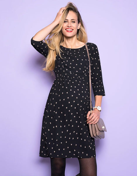 Seraphine Minnie Black Dot Woven Maternity Dress - Size Maternity UK 8