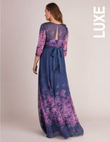 Seraphine Navy Blue & Purple Floral Silk Long Gown Occasion Dress - Size Maternity UK 8