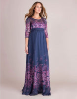 Seraphine Navy Blue & Purple Floral Silk Long Gown Occasion Dress - Size Maternity UK 8