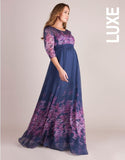 Seraphine Navy Blue & Purple Floral Silk Long Gown Occasion Dress - Size Maternity UK 8