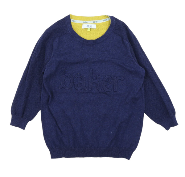 Ted Baker Blue Black Merino Wool Blend Embossed Logo Jumper Boys 9 1 Growth Spurtz
