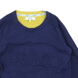 Ted Baker Blue Black Merino Wool Blend Embossed Logo Jumper - Boys 9-10yrs