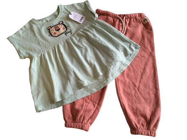 Brand New Next Top with Play Tiger Applique & Pink Joggers Outfit - Girls 2-3yrs