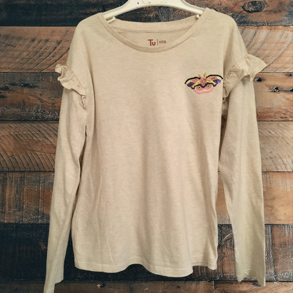 Tu Girls Beige L/S Top with Butterfly Chest Motif - Girls 10yrs