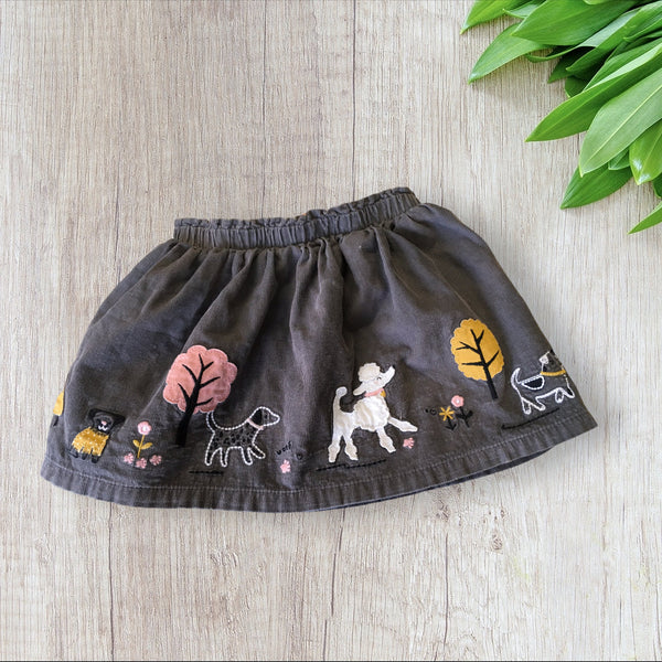 Tu Grey Needlecord Skirt with Dogs Appliques - Girls 18-24m