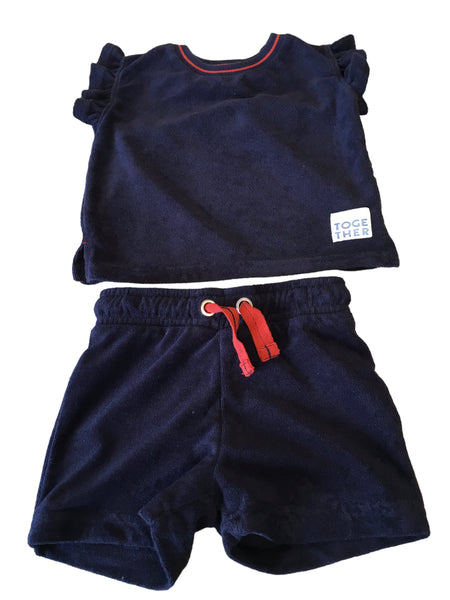 Nutmeg Better Together Navy Velour Shorts Outfit - Girls 12-18m