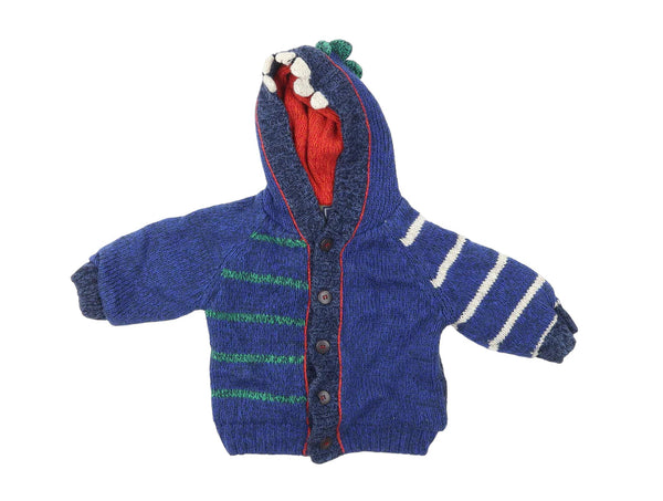 Next Blue Chunky Knitted Animal Hooded Cardigan Boys 12 18m