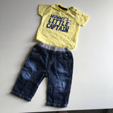 Mummy's Little Captain Yellow T-Shirt and Blue Stretch Jeans Outfit - Boys 3-6m