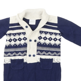 Nursery Time Navy/Ecru Grandad Button Knitted Romper - Boys 3-6m