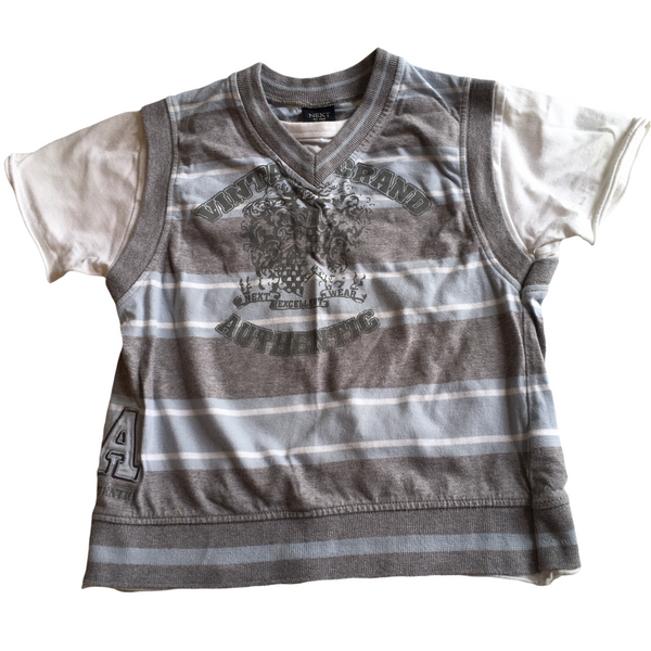 Next Boys Grey/Blue Layered Look S/S Top - Boys 3-4yrs