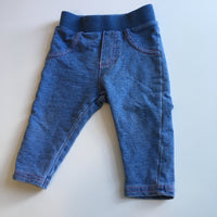 Mothercare Blue Denim Look Soft Jersey Trousers with Stretch Waistband - Girls3-6m