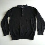 Next Boys Black Thin Knit Sweater with Collar and Button Front - Boys 10yrs