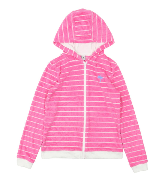 Tu Pink/White Striped Towelling Zip Up Hoodie Jumper - Girls 12yrs