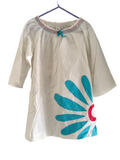 Mini Boden 100% Cotton White L/S Tunic Dress with Flower Design - Girls 5-6yrs
