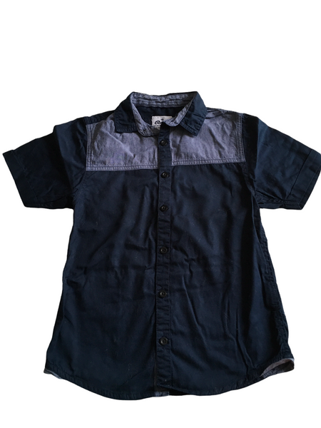 Rebel Boys Navy Blue & Denim S/S Shirt - Boys 7-8yrs