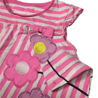 Nutmeg Floral Applique Pink Striped S/S Jersey Dress - Playwear - Girls 3-4yrs