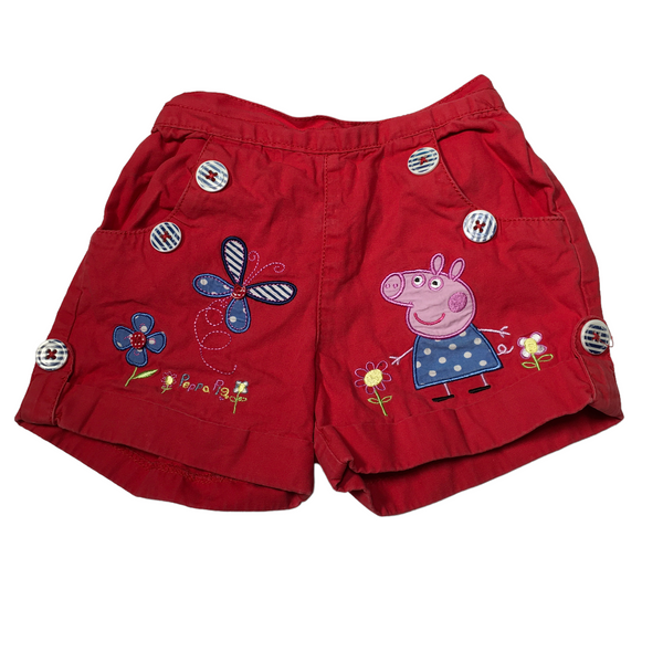 Peppa Pig Character Print Red Cotton Shorts - Girls 3-4yrs