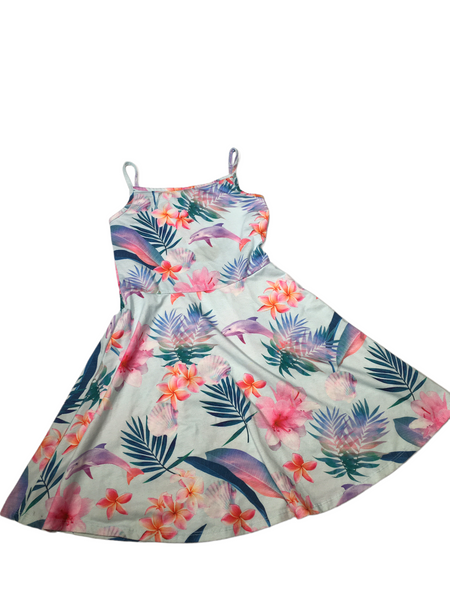 Bluezoo Blue Floral & Dolphin Print Sleeveless Dress - Girls 7-8yrs