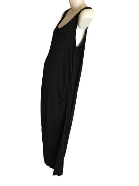 H&M Mama Plain Black Stretch Jersey Sleeveless Maxi Dress - Size Maternity L UK 16-18