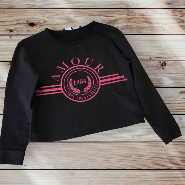 Very Amour 1984 Black Pink L/S Top - Girls 8yrs
