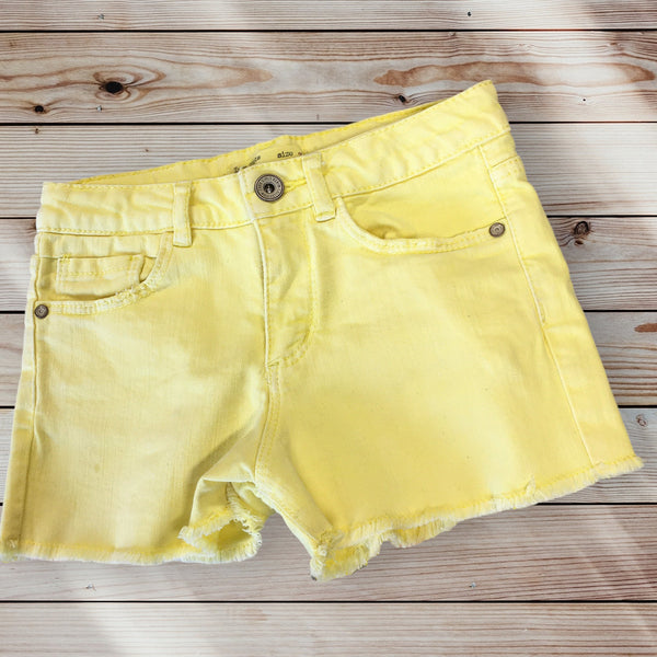 Zara Girls Bright Yellow Denim Frayed Hem Shorts - Girls 7yrs