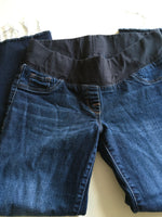 Next Maternity Indigo Dark Blue Cropped Under Bump Jeans with Frayed Hem - Size Maternity UK 10 R