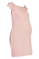 Brand New Boohoo Maternity Lettuce Hem Dusky Pink Stripe Rib Bodycon Dress - Size Maternity UK 8