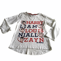 Tu One Direction Heart L/S White Top - Girls 6yrs