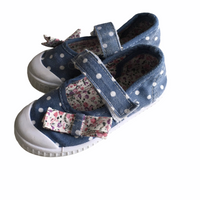 Walkright Girls Blue Polka Dot Canvas Flat Pumps Shoes - Girls Infant UK 4