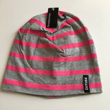 Brand New Soft Jersey Grey and Pink Stripe Beanie Hat - Older Girls / Teen Girls