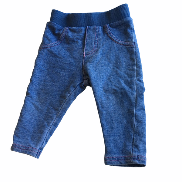 Mothercare Blue Denim Look Soft Jersey Trousers with Stretch Waistband - Girls 3-6m