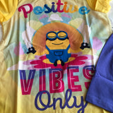 Brand New Minions Despicable Me Official Girls Postive Vibes Shortie Pyjamas - Girls 7-8yrs
