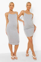 Brand New Boohoo 2 Pack Grey Strappy Bodycon Mini & Midi Dresses - Size Maternity UK 10 / 16