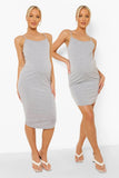 Brand New Boohoo 2 Pack Grey Strappy Bodycon Mini & Midi Dresses - Size Maternity UK 10 / 16