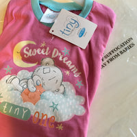 Brand New Tiny Tatty Teddy Official Girls L/S Pyjamas Pink/Blue Sweet Dreams Tiny One - Girls 6-9m