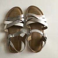 Next Silver & White Leather Girls Sandals - UK 11 EUR 29